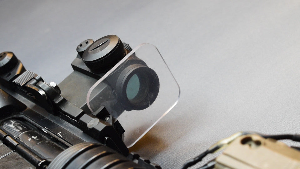 Airsoft lens protector on optic setup